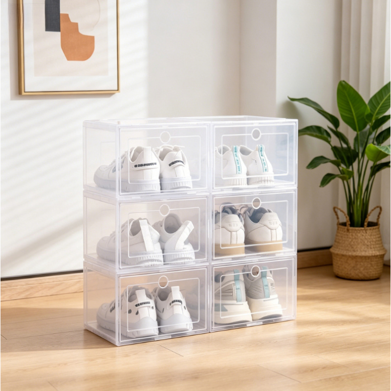 Shoe Box Display - 6pcs Transparent Stackable Shoe Boxes, Plastic
