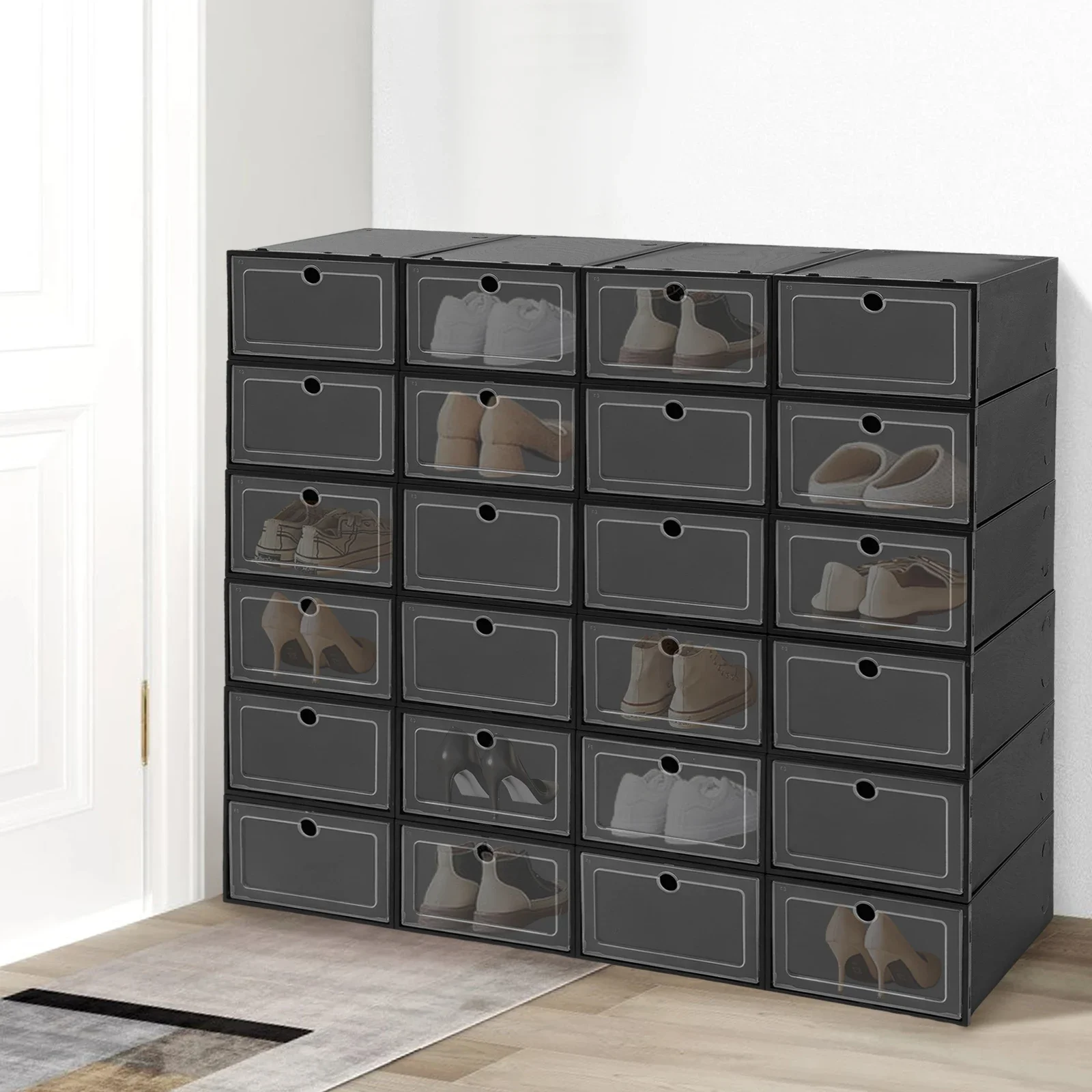 Shoe Box Display - 24-Pack Large Black Flip-Top Shoe Boxes