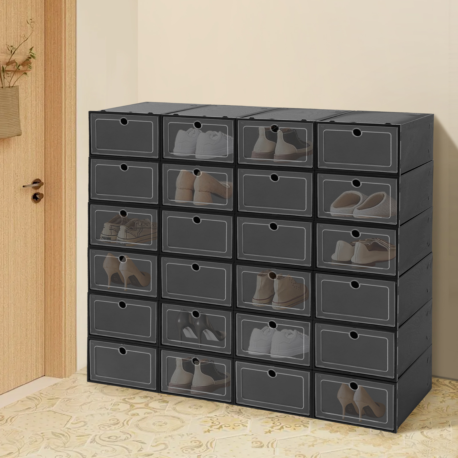 24-Pack Large Black Flip-Top S - مراجعة Shoe Box Display وسعره
